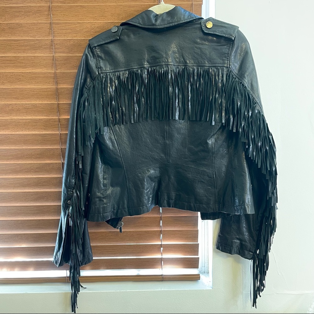 William Rast Leather Fringe Jacket (Black)